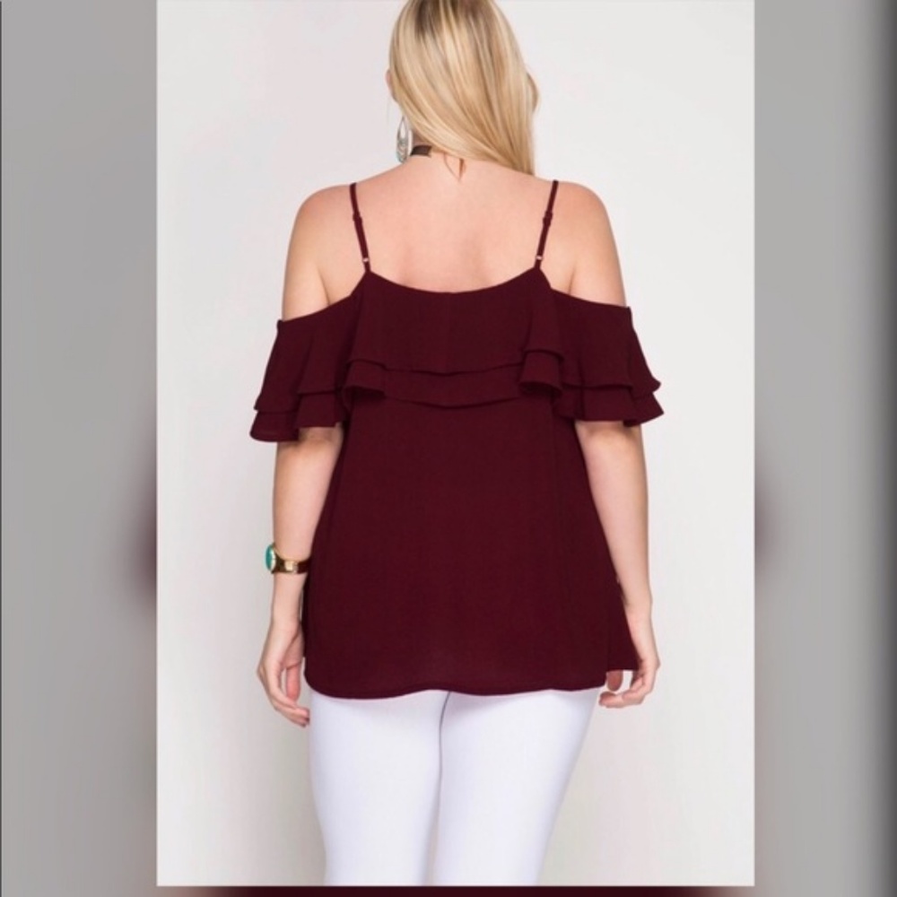 Ruffled Cold Shoulder Top - Picture 2 of 2
